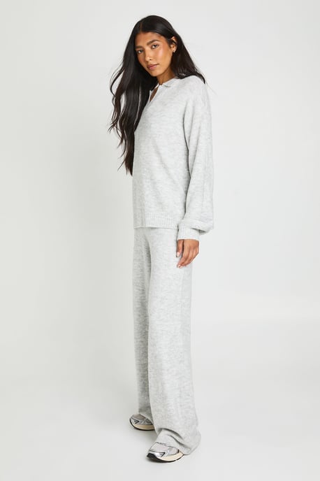 Tall Super Soft V Neck Collared Knitted Jumper and Straight Leg Trouser Co-Ord - Image 3