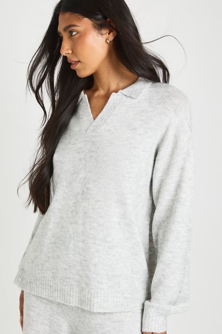 Tall Super Soft V Neck Collared Knitted Jumper and Straight Leg Trouser Co-Ord - Image 4