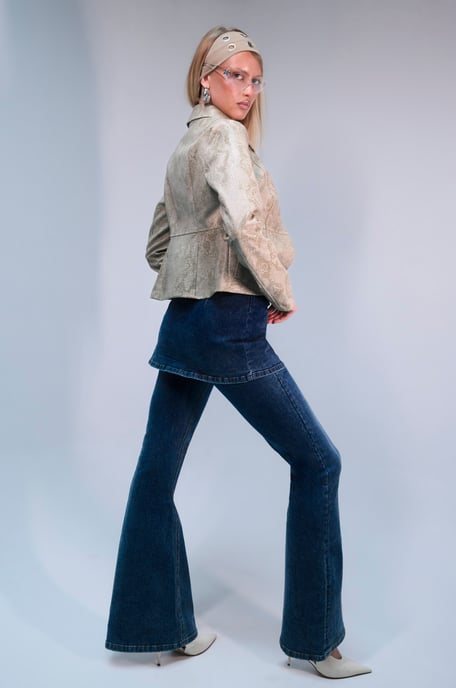 Mid Waist Skirt Over Flare Jeans - Image 2