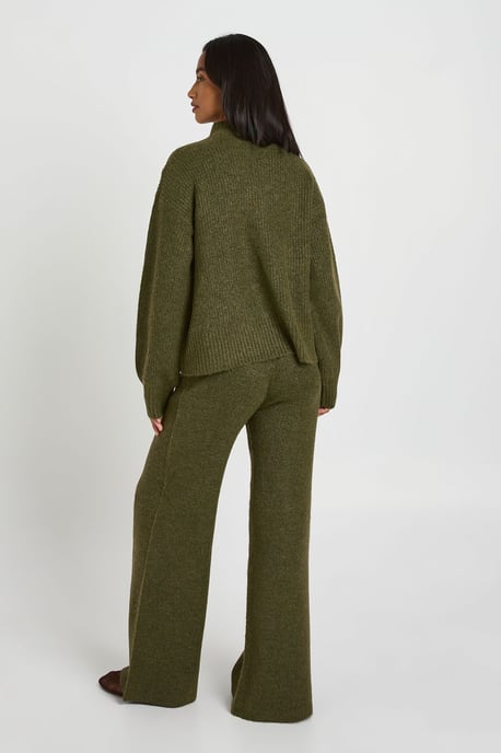 Petite Super Soft Zip Neck Oversized Jumper and Wide Leg Trouser Co-Ord - Image 2