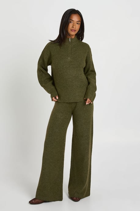 Petite Super Soft Zip Neck Oversized Jumper and Wide Leg Trouser Co-Ord - Image 3