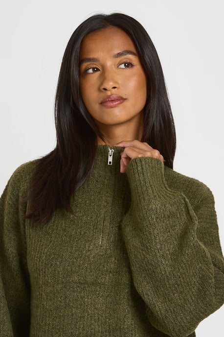 Petite Super Soft Zip Neck Oversized Jumper and Wide Leg Trouser Co-Ord - Image 4