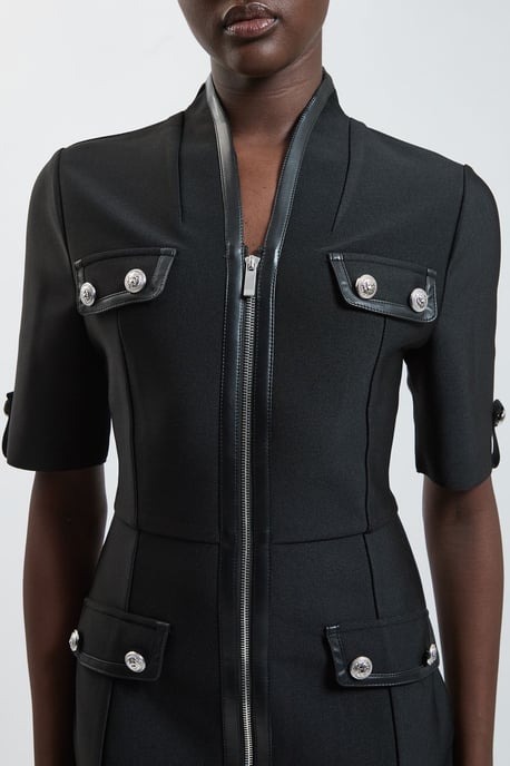 Short Sleeve Pu Tipped Military Bandage Mini Dress - Image 2