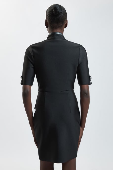 Short Sleeve Pu Tipped Military Bandage Mini Dress - Image 3