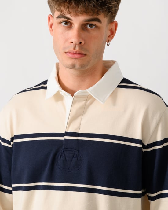 Regular Fit Long Sleeve Polo Shirt in Navy - Image 3