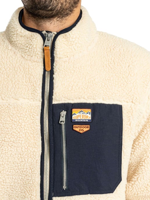 Superdry Vintage Retro Fleecejack Met Volledige Ritssluiting, Beige - Image 4