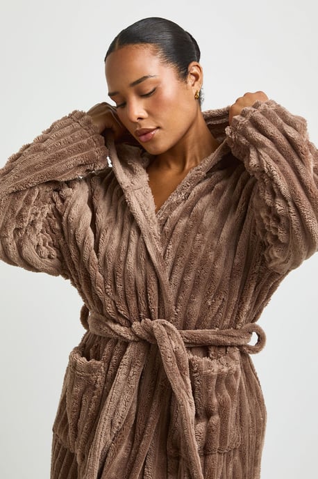 Plus Ribbed Fleece Hooded Long Dressing Gown - Image 4