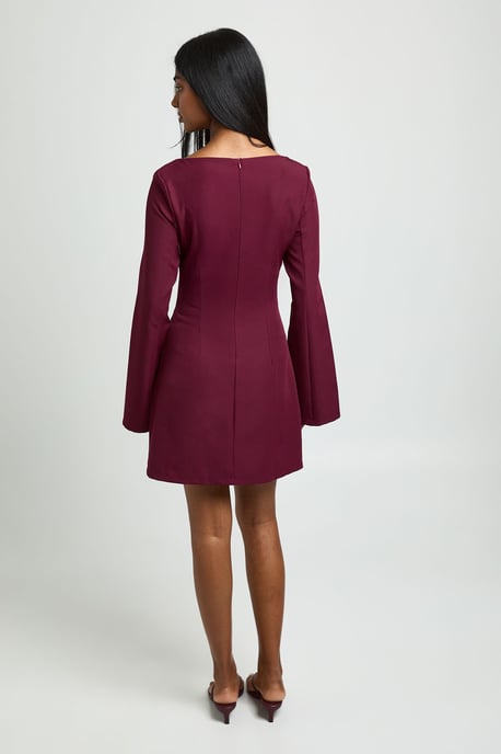 Long Sleeve Slash Neck Tailored Mini Dress - Image 2