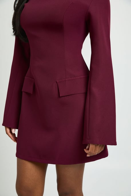 Long Sleeve Slash Neck Tailored Mini Dress - Image 4