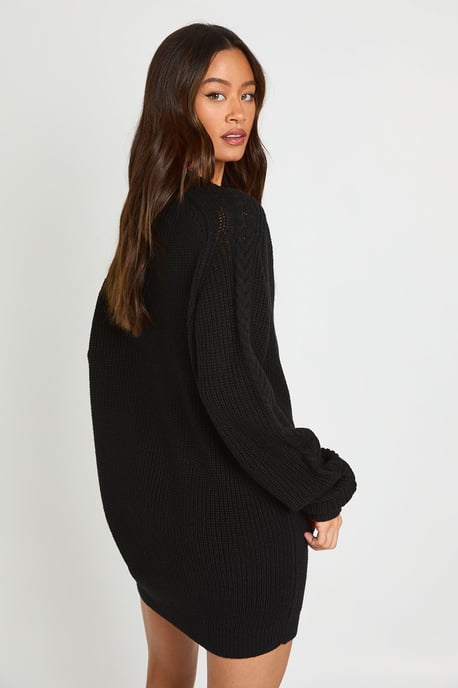 Tall Chunky Knit Collared V Neck Jumper Dress - Image 3