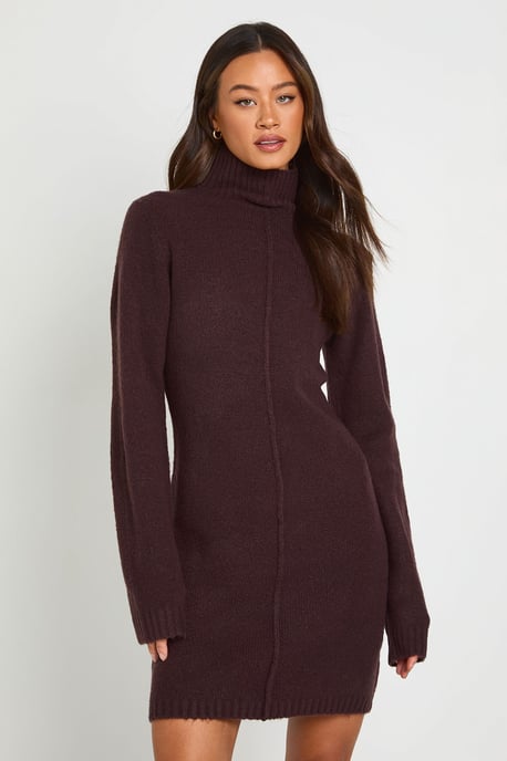 Tall High Neck Seam Detail Knitted Mini Jumper Dress - Image 2