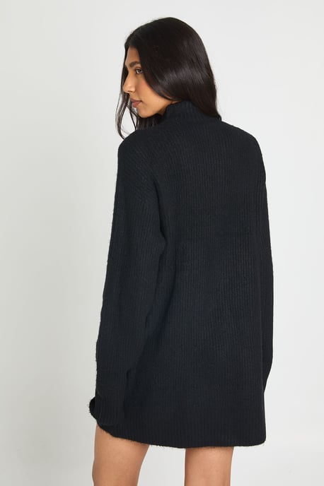 Tall Soft Knit Oversized Knitted Zip Neck Jumper Dress - Image 2