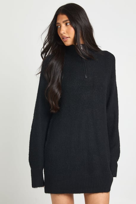 Tall Soft Knit Oversized Knitted Zip Neck Jumper Dress - Image 3