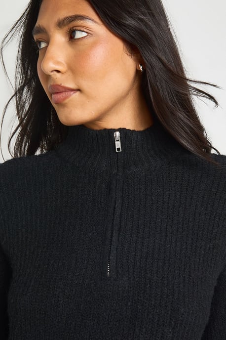 Tall Soft Knit Oversized Knitted Zip Neck Jumper Dress - Image 4