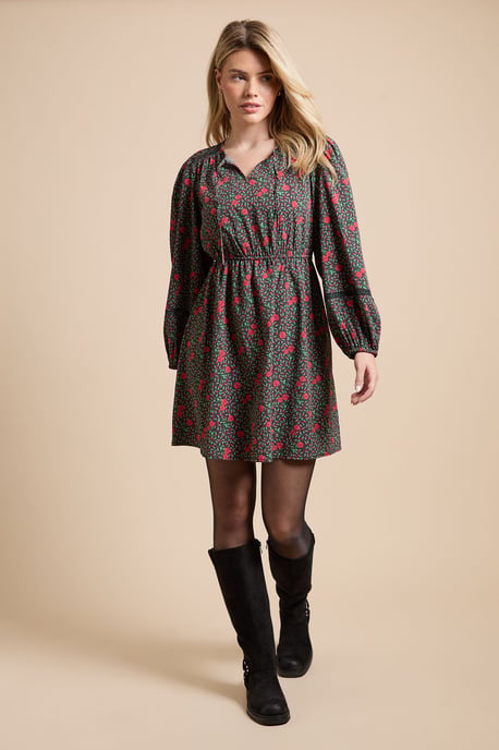 Red Rose Lace Insert Yoke Tie Detail Mini Dress - Image 2