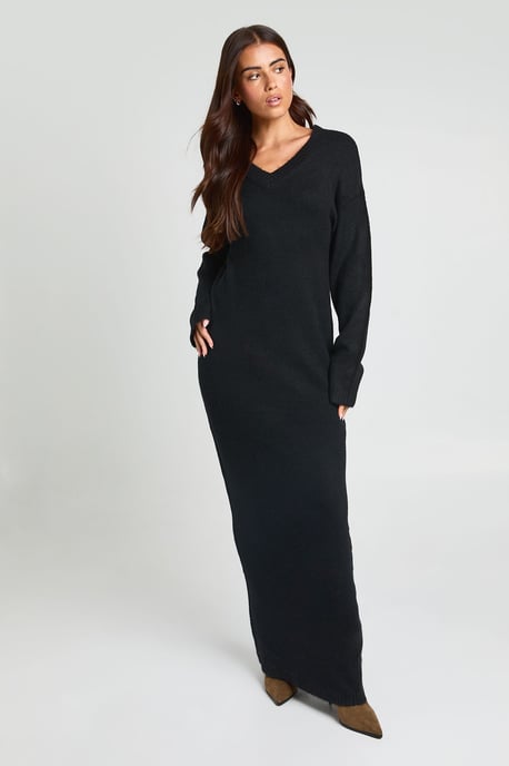 V Neck Long Sleeve Knitted Maxi Dress - Image 3