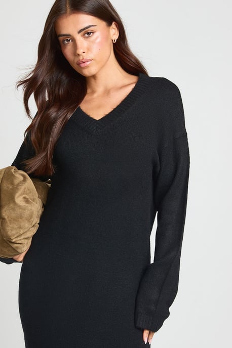 V Neck Long Sleeve Knitted Maxi Dress - Image 4
