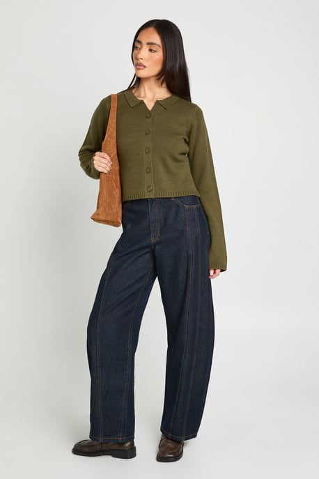 Rib Knit Collared Knitted Cardigan - Image 3