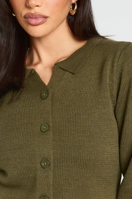 Rib Knit Collared Knitted Cardigan - Image 4