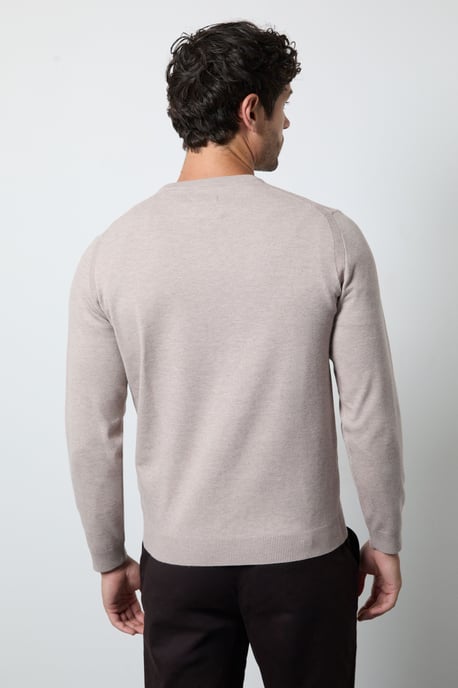 Oatmeal Argyle Jacquard Knitted Crew Neck Jumper - Image 3