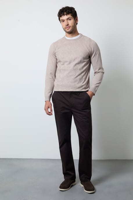 Oatmeal Argyle Jacquard Knitted Crew Neck Jumper - Image 4