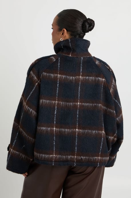 Plus Check Funnel Neck Wool Look Jacket - Image 2