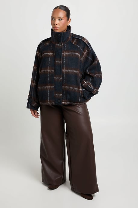 Plus Check Funnel Neck Wool Look Jacket - Image 3