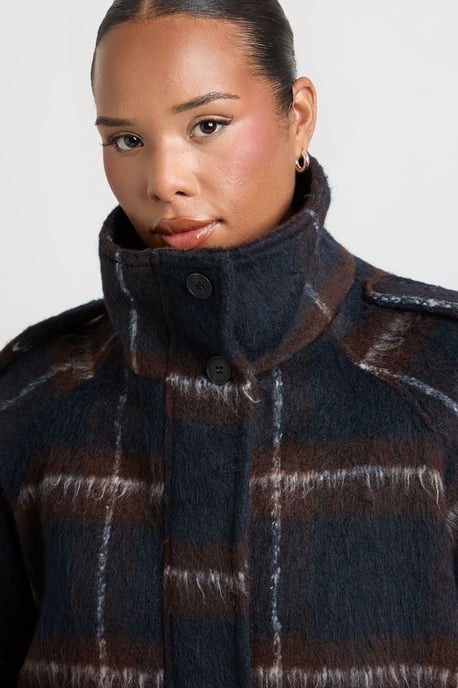 Plus Check Funnel Neck Wool Look Jacket - Image 4
