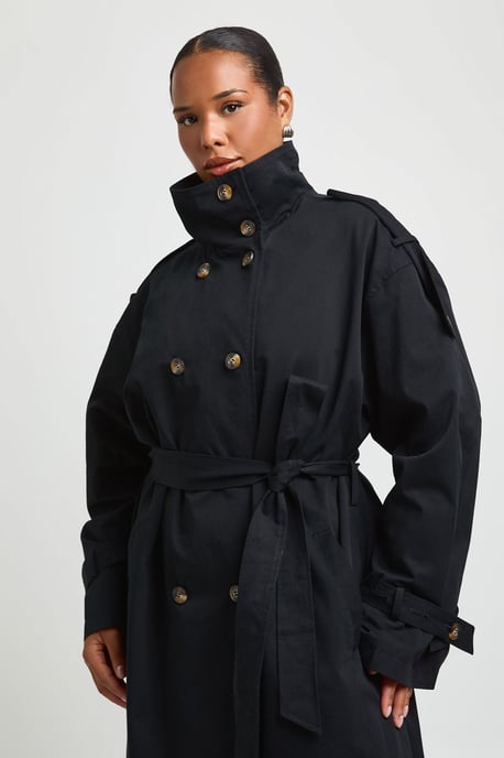 Plus Funnel Neck Double Breasted Trench - Image 1