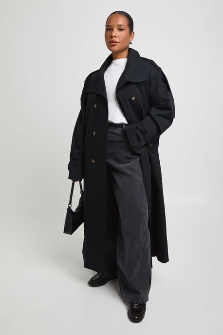 Plus Funnel Neck Double Breasted Trench - Image 3
