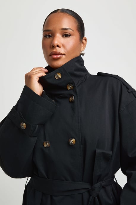 Plus Funnel Neck Double Breasted Trench - Image 4
