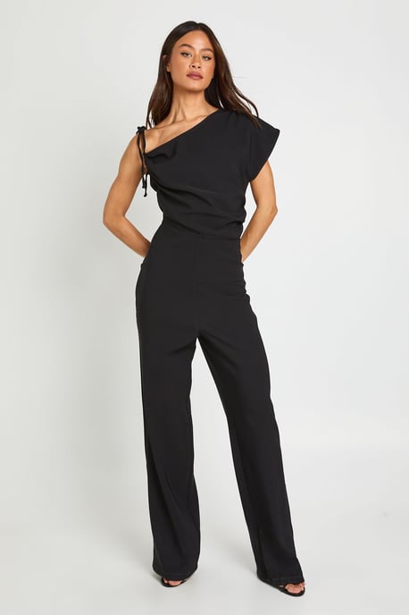 Tall Asymmetric Ruched Wide Leg Jumpsuit - Image 1