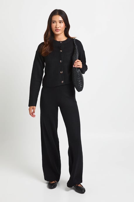 Crew Neck Soft Knit Knitted Cardigan and Wide Leg Trouser Co-Ord - Image 1