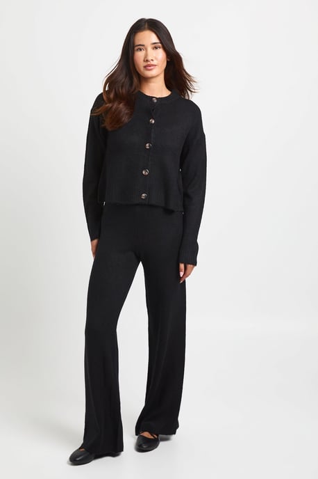 Crew Neck Soft Knit Knitted Cardigan and Wide Leg Trouser Co-Ord - Image 3