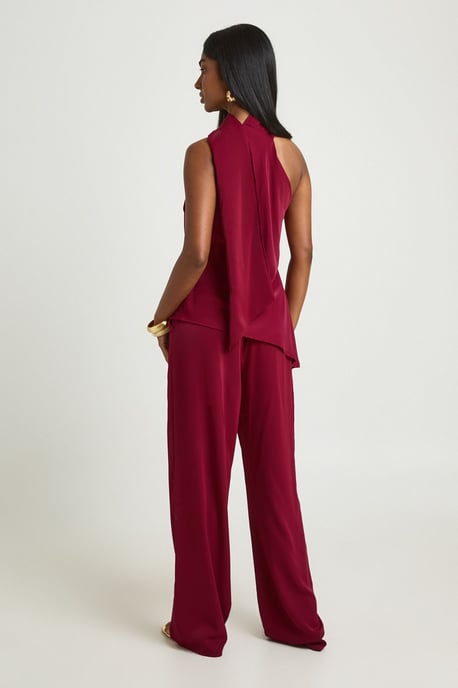 Wrap Scarf Detail Top and Wide Leg Trouser Co-ord - Image 2