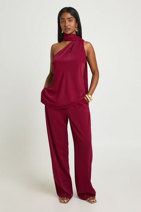 Wrap Scarf Detail Top and Wide Leg Trouser Co-ord - Image 3