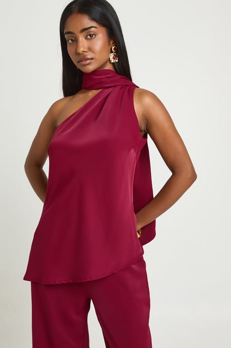 Wrap Scarf Detail Top and Wide Leg Trouser Co-ord - Image 4