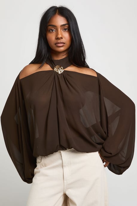 Trim Detail Cold Shoulder Blouse - Image 1