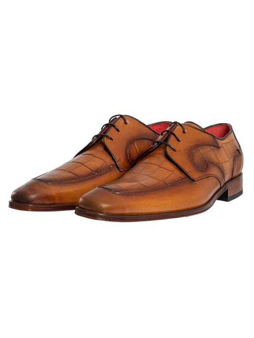 Jeffery West Croco L Leather Derby Shoes, Brown - Image 2