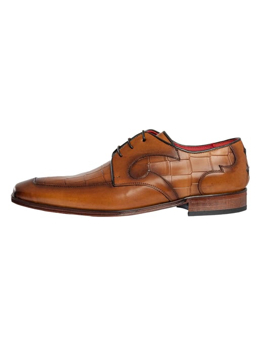Jeffery West Croco L Leather Derby Shoes, Brown - Image 3