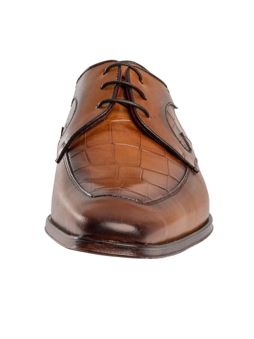 Jeffery West Croco L Leather Derby Shoes, Brown - Image 5