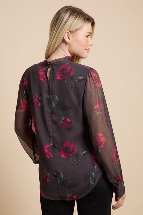 Floral Printed Chiffon Pussy Bow Tie Blouse - Image 3