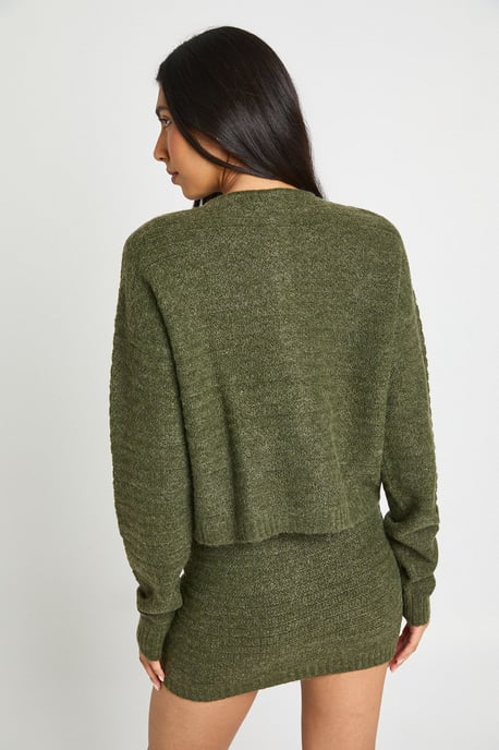Tall Textured Knit Button Through Knitted Cardigan and Mini Skirt Co-Ord - Image 2