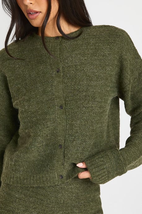 Tall Textured Knit Button Through Knitted Cardigan and Mini Skirt Co-Ord - Image 4