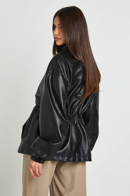 Cinched Waist Detail Faux Leather Jacket - Image 3