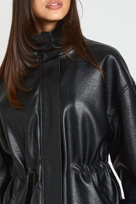 Cinched Waist Detail Faux Leather Jacket - Image 4