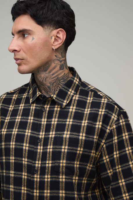 Tall Essential Oversized Curve Hem Flannel Half Sleeve Shirt - Image 3