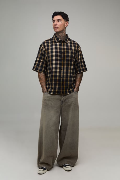 Tall Essential Oversized Curve Hem Flannel Half Sleeve Shirt - Image 4
