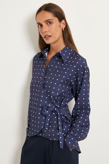 Polka Dot Tie Side Satin Shirt - Image 1