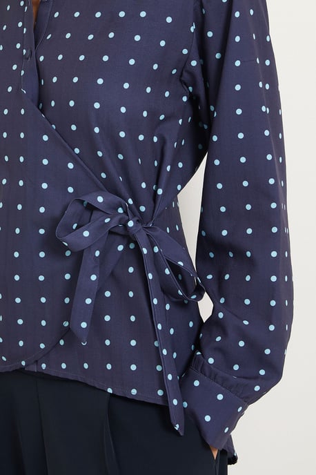 Polka Dot Tie Side Satin Shirt - Image 2